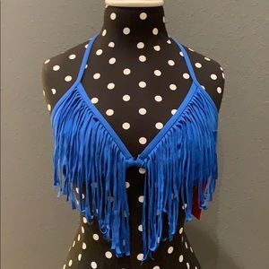 Blue Fringe Bikini Top